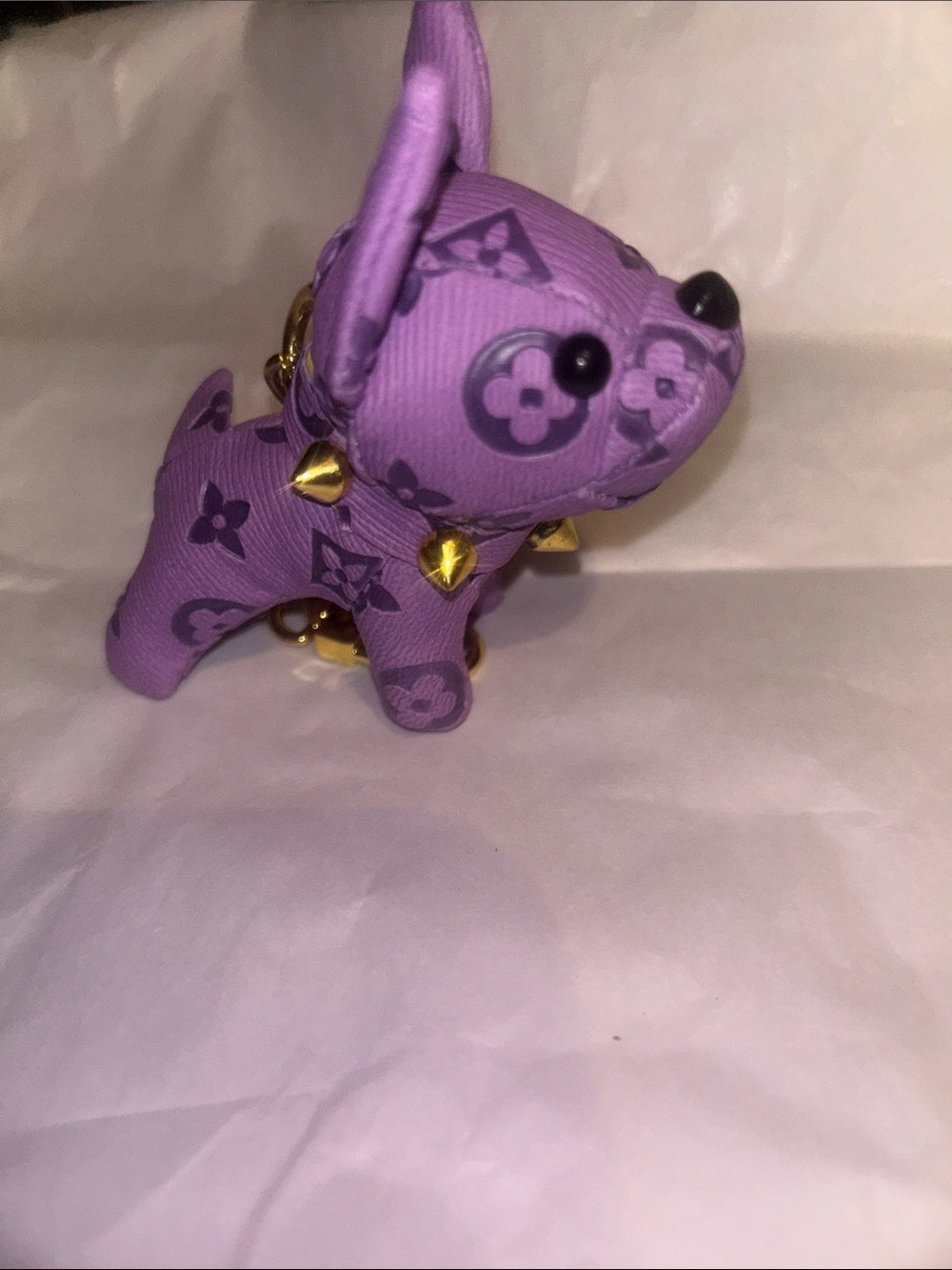 Designer-Inspired Purple frenchie  Dog Keychain with Stud Accents